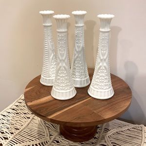 Four vintage white milk glass vase lot